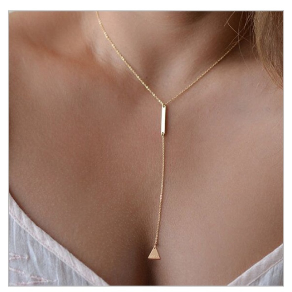 Minimalist Y Necklace, Gold Bar & Triangle. NEW!